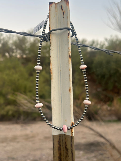 Shop Envi Me Necklaces 16” The Laredo Sterling Silver Pearl & Pink Conch Turquoise Necklace