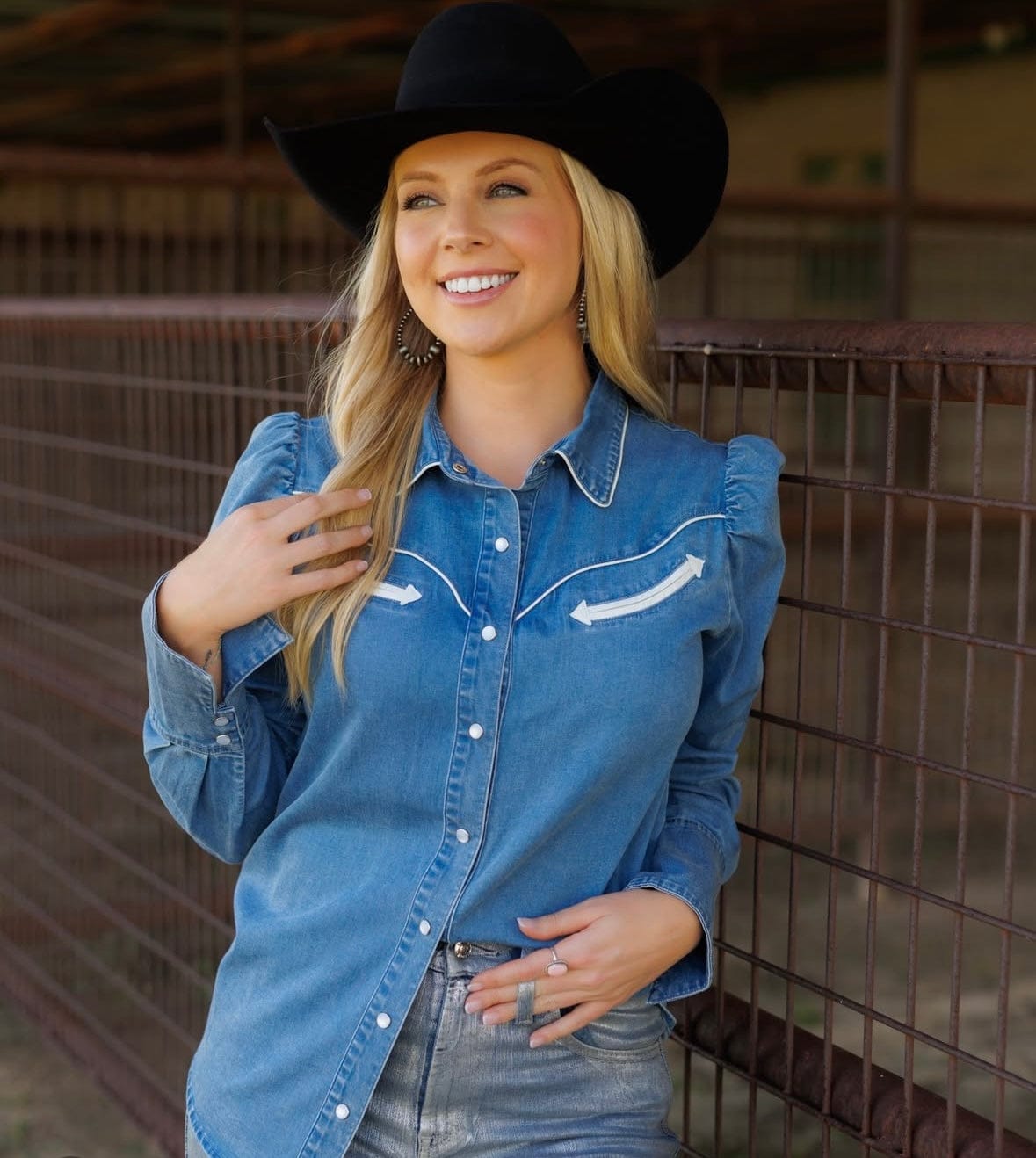 Shop Envi Me Sale The Las Vegas Nights Denim Retro Western Top