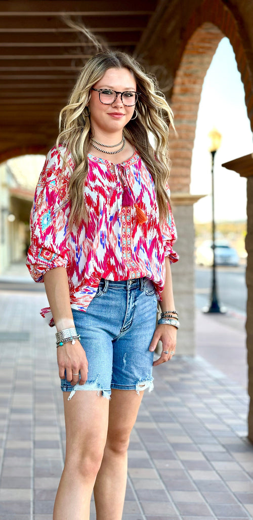 Shop Envi Me Tops and Tunics The Lets Go Rodeo Aztec Embroidered Top