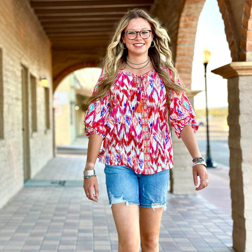 Shop Envi Me Tops and Tunics The Lets Go Rodeo Aztec Embroidered Top