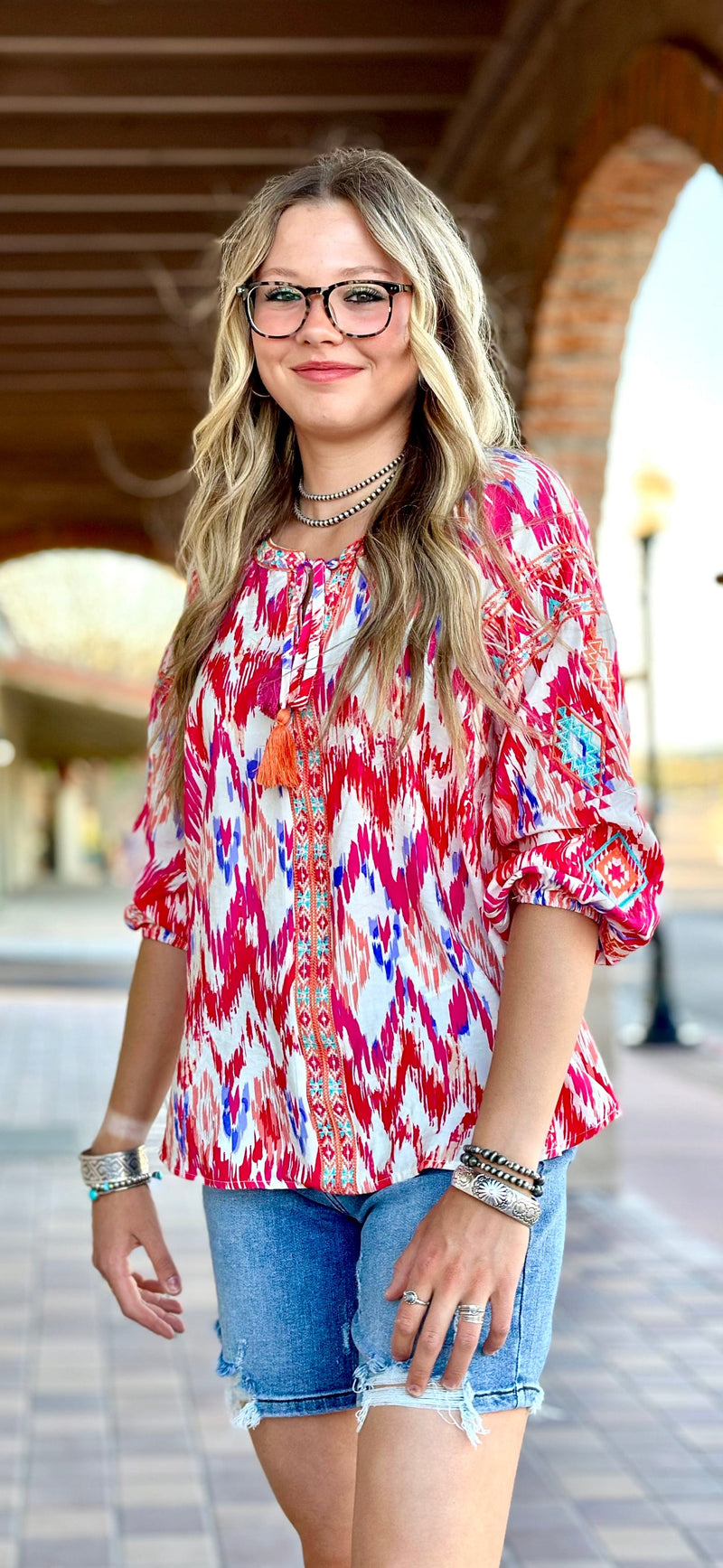Shop Envi Me Tops and Tunics The Lets Go Rodeo Aztec Embroidered Top