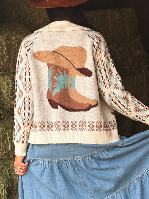 Shop Envi Me Cardigans and Kimonos The Life In Cowgirl Boots Zip Up Cardigan Sweater
