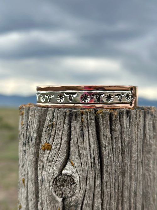 Shop Envi Me Bracelets Sterling Silver & Copper The Longhorns & Sunflowers Copper & Sterling Silver Cuff Bracelet