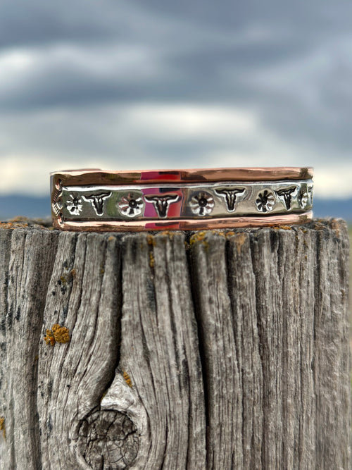 Shop Envi Me Bracelets Sterling Silver & Copper The Longhorns & Sunflowers Copper & Sterling Silver Cuff Bracelet