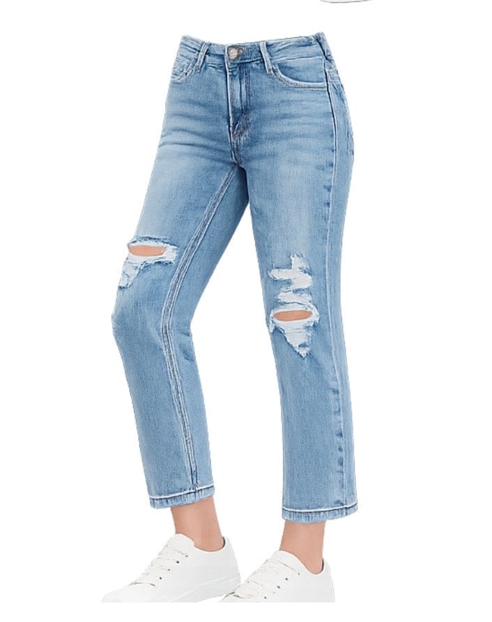 Lovervet Bottoms The Lovervet Paloma High Rise Straight Leg Distressed Ankle Crop Denim