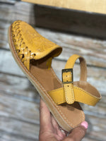 Volatile Shoes The Maneula Tooled Mustard Hurache Sandal
