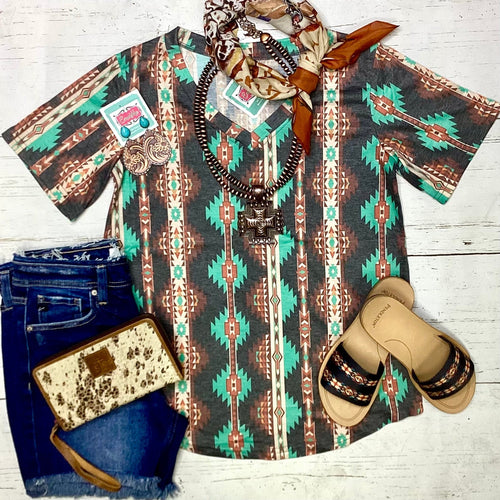 Shop Envi Me Tops and Tunics The Merida V Neck Aztec Stripe Tee