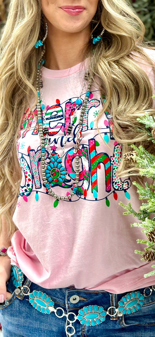 Shop Envi Me Tops and Tunics The Merry & Bright Make It Pink Christmas 🎄 Tee