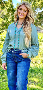 Shop Envi Me Tops and Tunics The Miles City Turquoise V Neck Corded Top