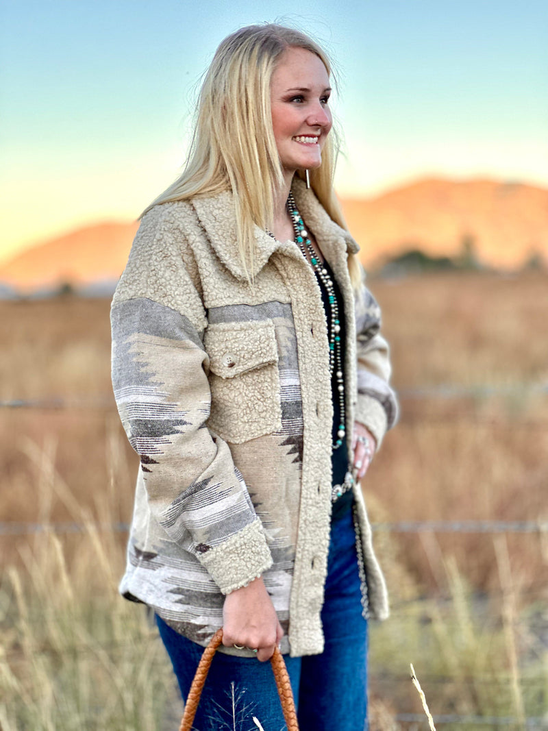 Shop Envi Me Tops The Mocha Aspen Aztec Sherpa Jacket
