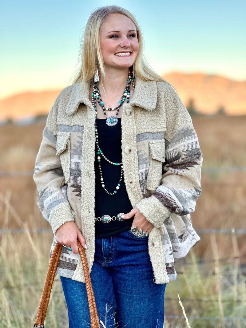 Shop Envi Me Tops The Mocha Aspen Aztec Sherpa Jacket