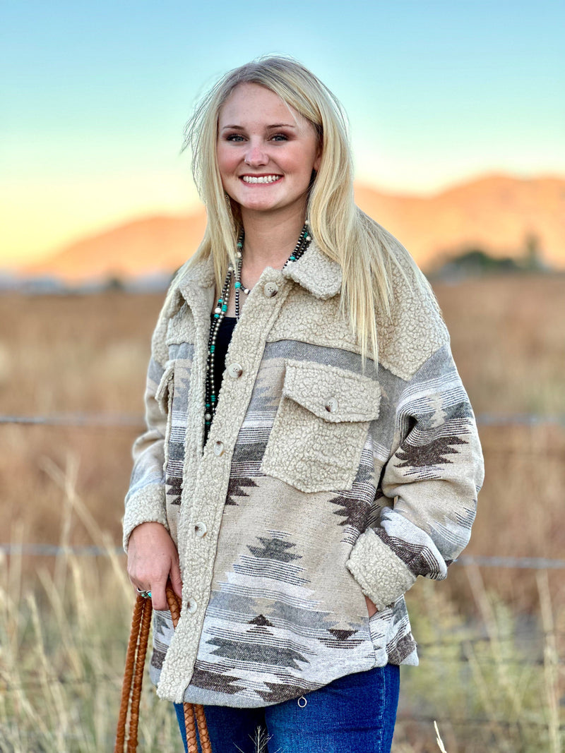 Shop Envi Me Tops The Mocha Aspen Aztec Sherpa Jacket