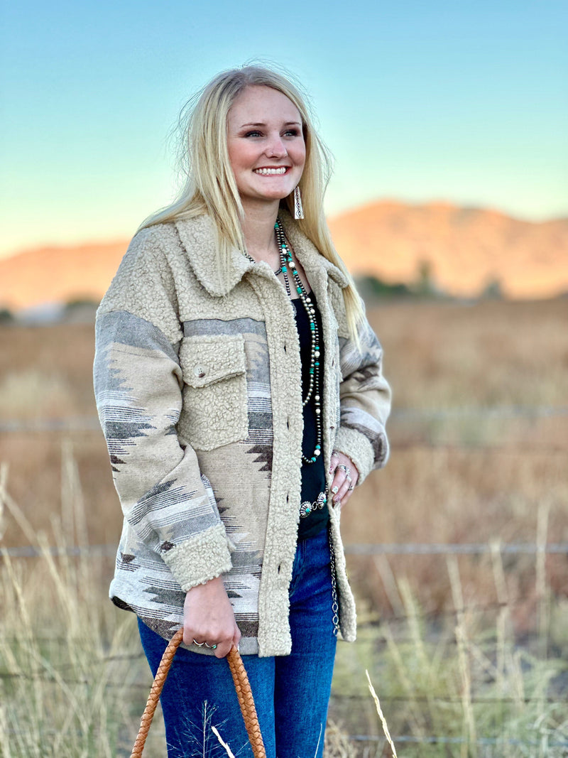 Shop Envi Me Tops The Mocha Aspen Aztec Sherpa Jacket