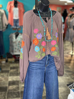 Shop Envi Me Tops and Tunics The Mocha Santa Rosa Embroidered Top