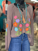 Shop Envi Me Tops and Tunics The Mocha Santa Rosa Embroidered Top