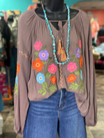 Shop Envi Me Tops and Tunics The Mocha Santa Rosa Embroidered Top