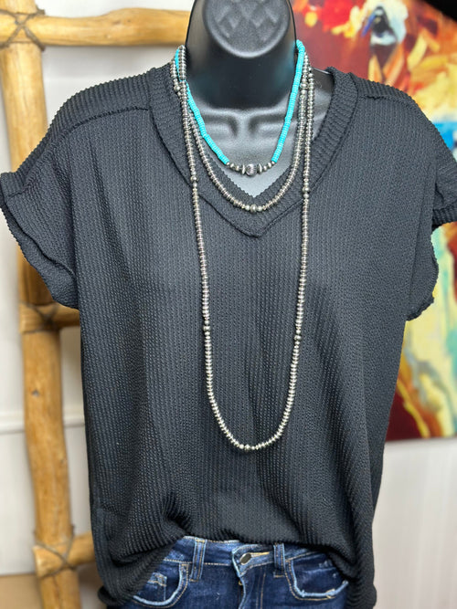 Shop Envi Me Tops and Tunics The Moonlight in Black Corded V Neck Top
