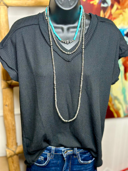Shop Envi Me Tops and Tunics The Moonlight in Black Corded V Neck Top