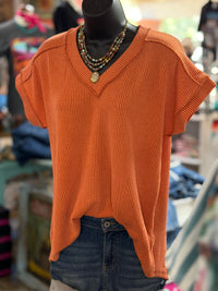 Shop Envi Me Tops and Tunics The Moonlight in Rust Corded V Neck Top
