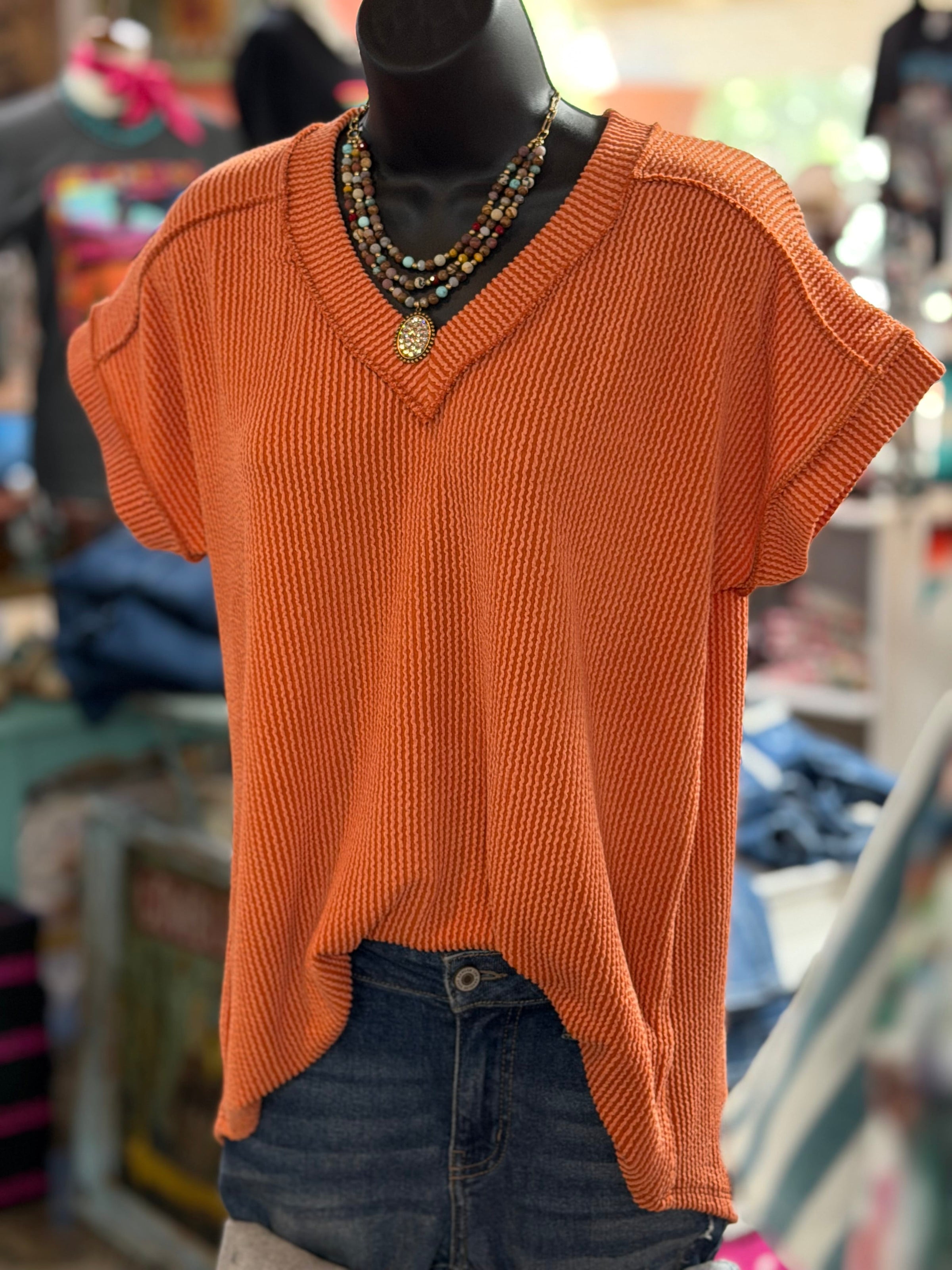 Shop Envi Me Tops and Tunics The Moonlight in Rust Corded V Neck Top