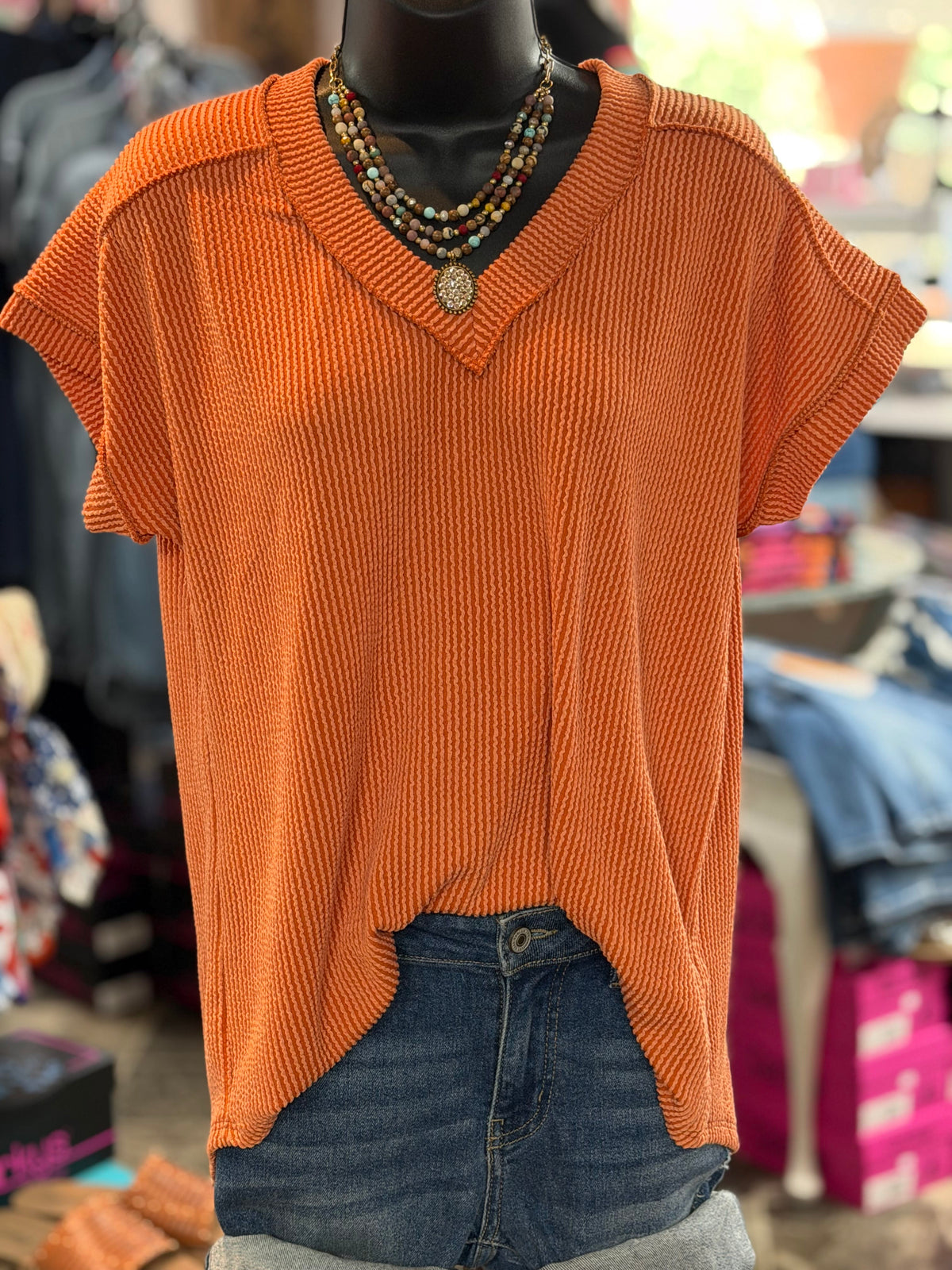 Shop Envi Me Tops and Tunics The Moonlight in Rust Corded V Neck Top