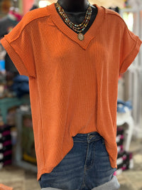 Shop Envi Me Tops and Tunics The Moonlight in Rust Corded V Neck Top