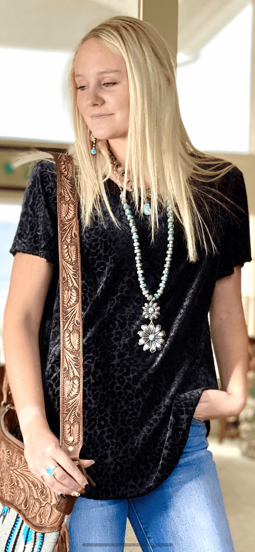 Umgee Tops The Must Have Black Cheetah Burned Out Velvet Top