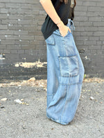 Just Black Bottoms The Must Have Chambray Wide Leg Cargo Pants
