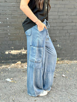 Just Black Bottoms The Must Have Chambray Wide Leg Cargo Pants