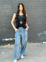 Just Black Bottoms The Must Have Chambray Wide Leg Cargo Pants