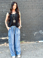 Just Black Bottoms The Must Have Chambray Wide Leg Cargo Pants