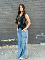 Just Black Bottoms The Must Have Chambray Wide Leg Cargo Pants
