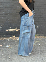 Just Black Bottoms The Must Have Chambray Wide Leg Cargo Pants