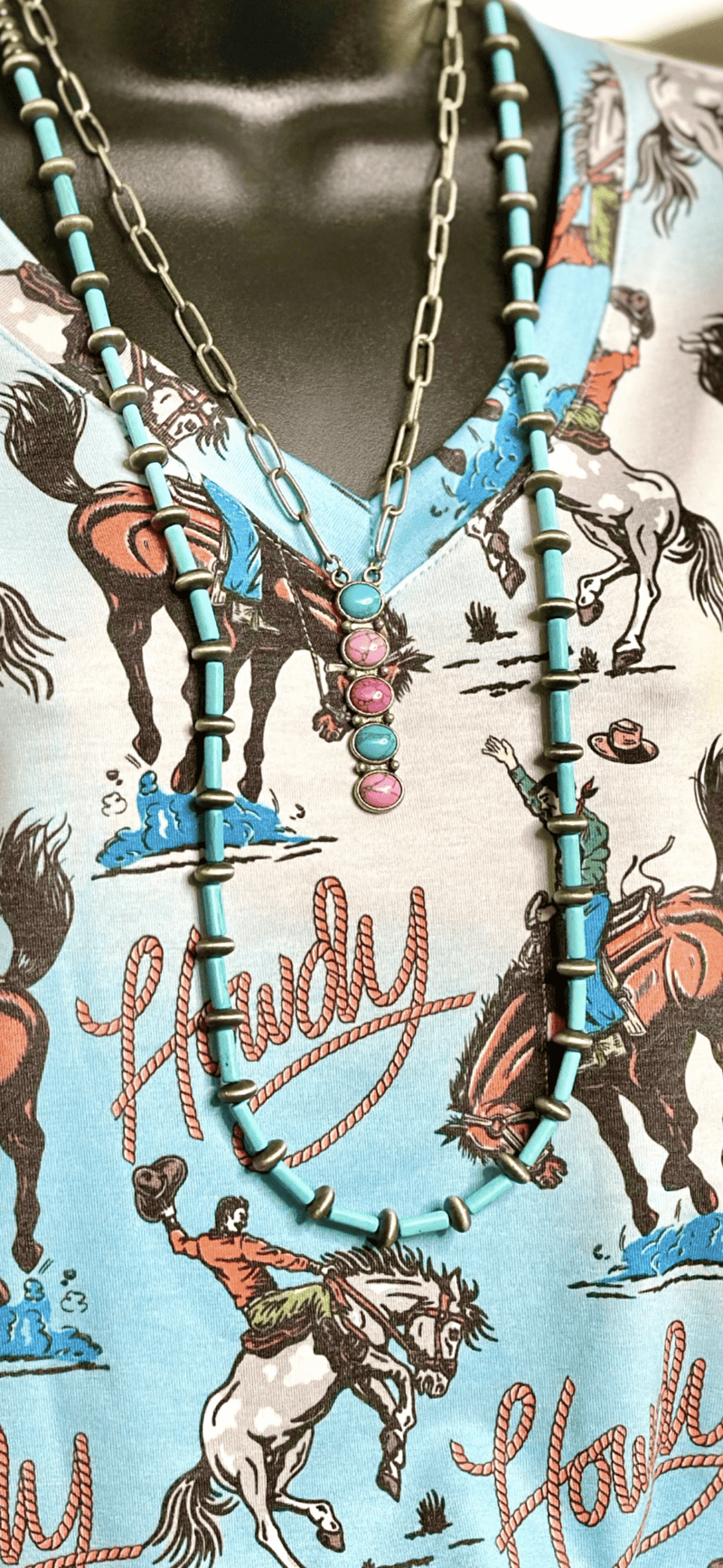 Shop Envi Me Necklaces The Must Have Pink & Turquoise Bar Necklace On Paperclip Chain