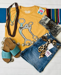 Shop Envi Me Tops and Tunics The Mustard Retro Bit Sleeveless Mom Crop Tee