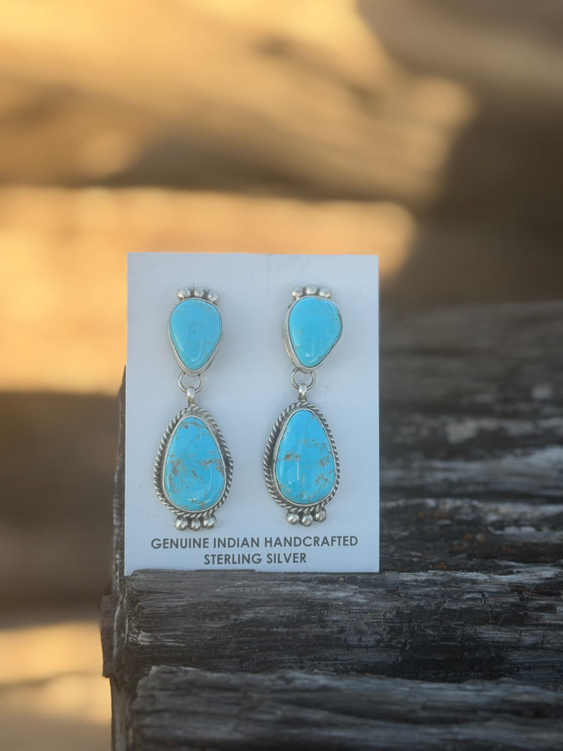 Shop Envi Me Earrings Turquoise The NA Made Double The Turquoise Sterling Silver & Real Turquoise Earring