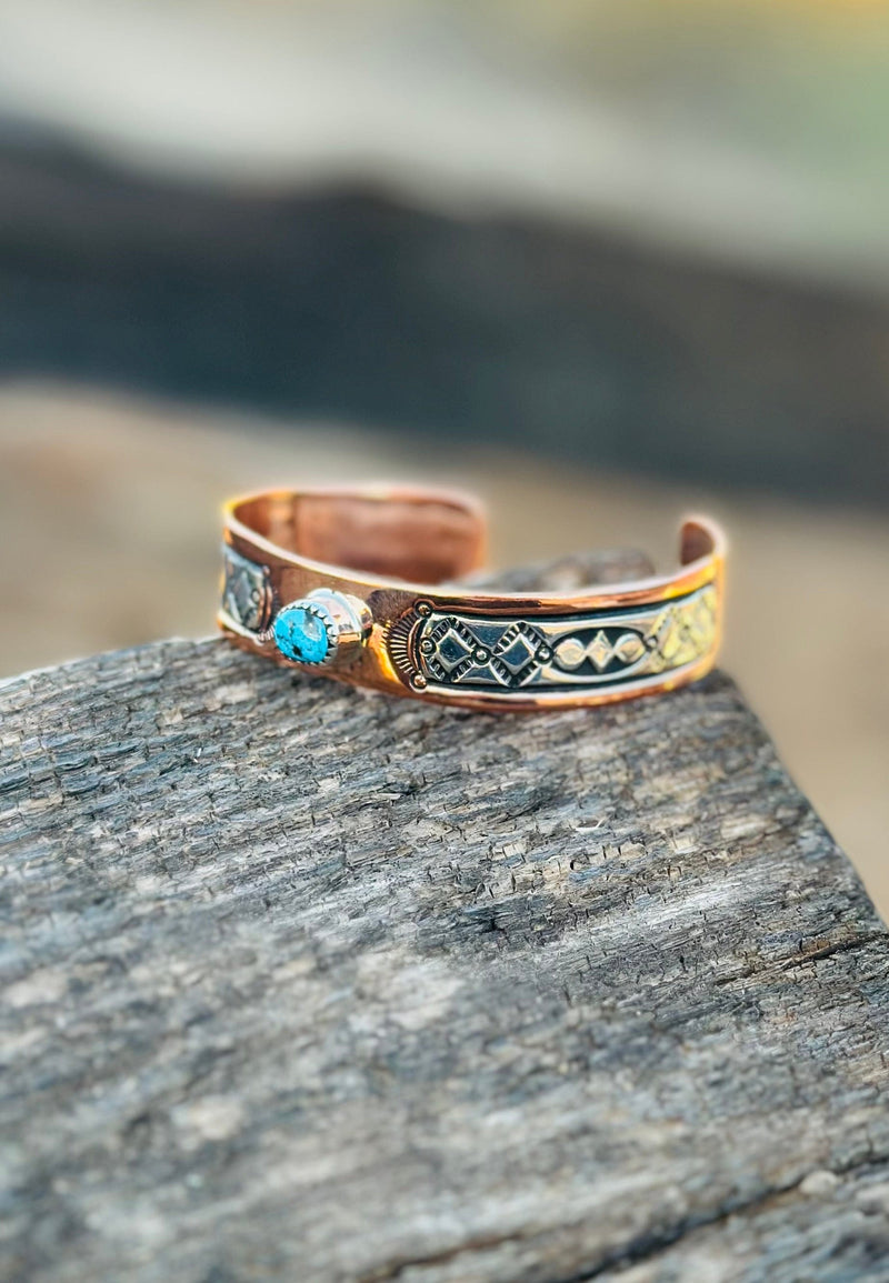 The NA Made Laramie Copper Sterling Silver Kingman Turquoise Southwest  Cuff Bracelet