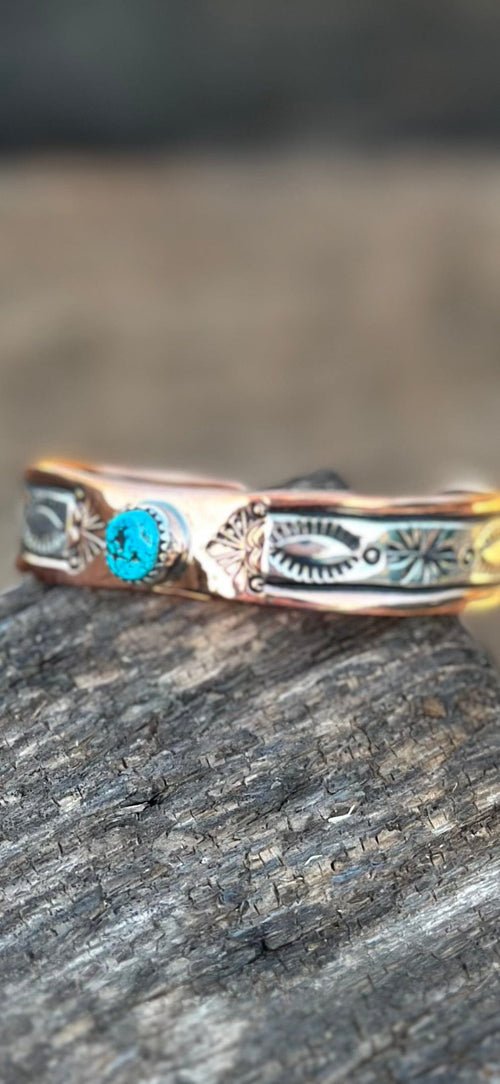 Shop Envi Me Bracelets Silver Copper & Kingman Turquoise The NA Pinal Copper Sterling Silver & Kingman Turquoise Southwest Cuff Bracelet