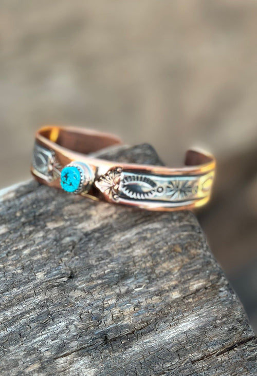 Shop Envi Me Bracelets Silver Copper & Kingman Turquoise The NA Pinal Copper Sterling Silver & Kingman Turquoise Southwest Cuff Bracelet