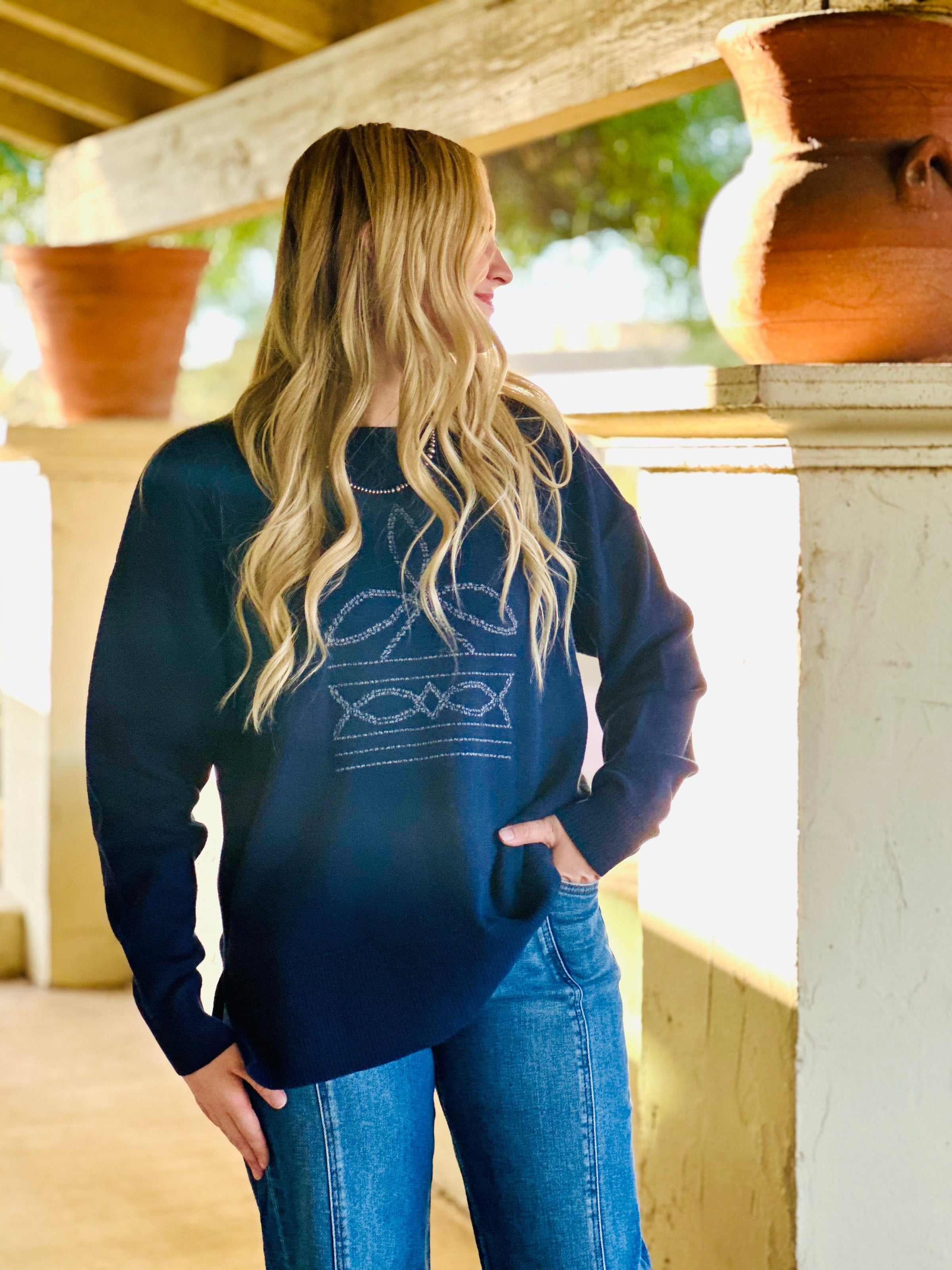 Shop Envi Me Tops and Tunics The Navy Bootstitch Pullover
