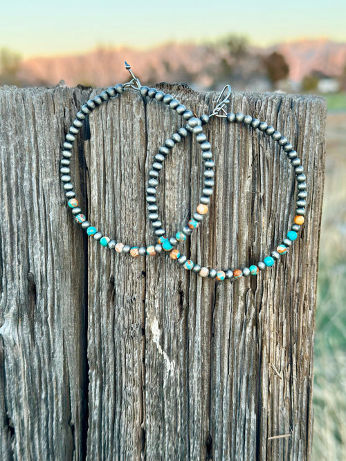 Shop Envi Me Earrings Pewter The Nephi Navajo Hoop w Multi Stones Earrings