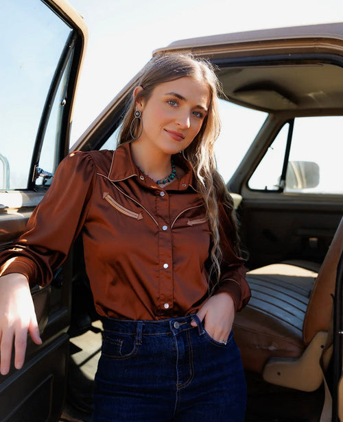 Shop Envi Me Sale The Nevada Fall Days Copper Satin Retro Western Top