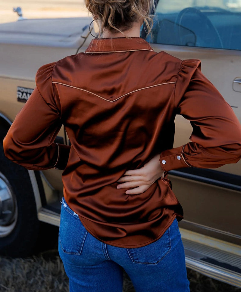 Shop Envi Me Sale The Nevada Fall Days Copper Satin Retro Western Top