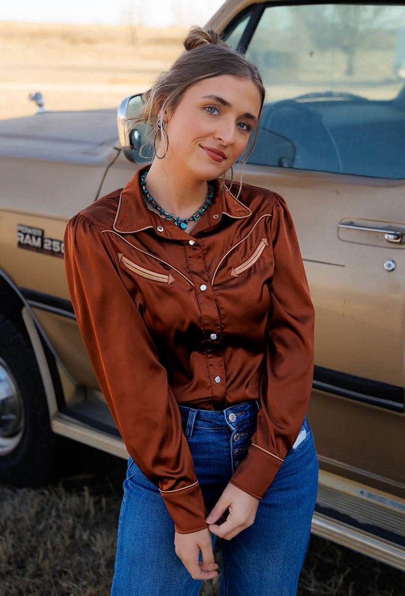 Shop Envi Me Sale The Nevada Fall Days Copper Satin Retro Western Top