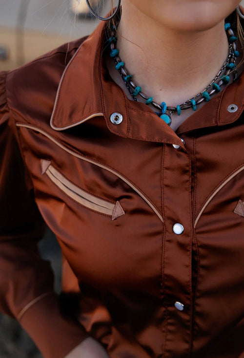 Shop Envi Me Sale The Nevada Fall Days Copper Satin Retro Western Top