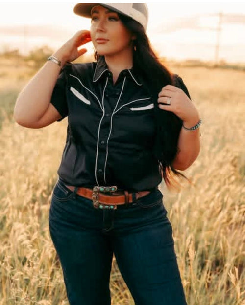 Shop Envi Me Sale The Nevada Summer Nights Black Retro Western Satin Top