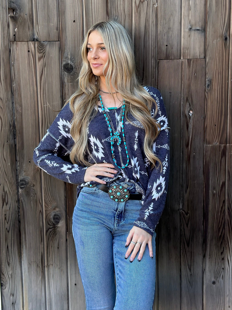 Shop Envi Me Tops and Tunics The New Charcoal Alamo Aztec V Neck Sweater