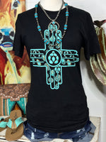 Shop Envi Me Tops and Tunics The New Mexico Turquoise Squash Zia Cross Tee
