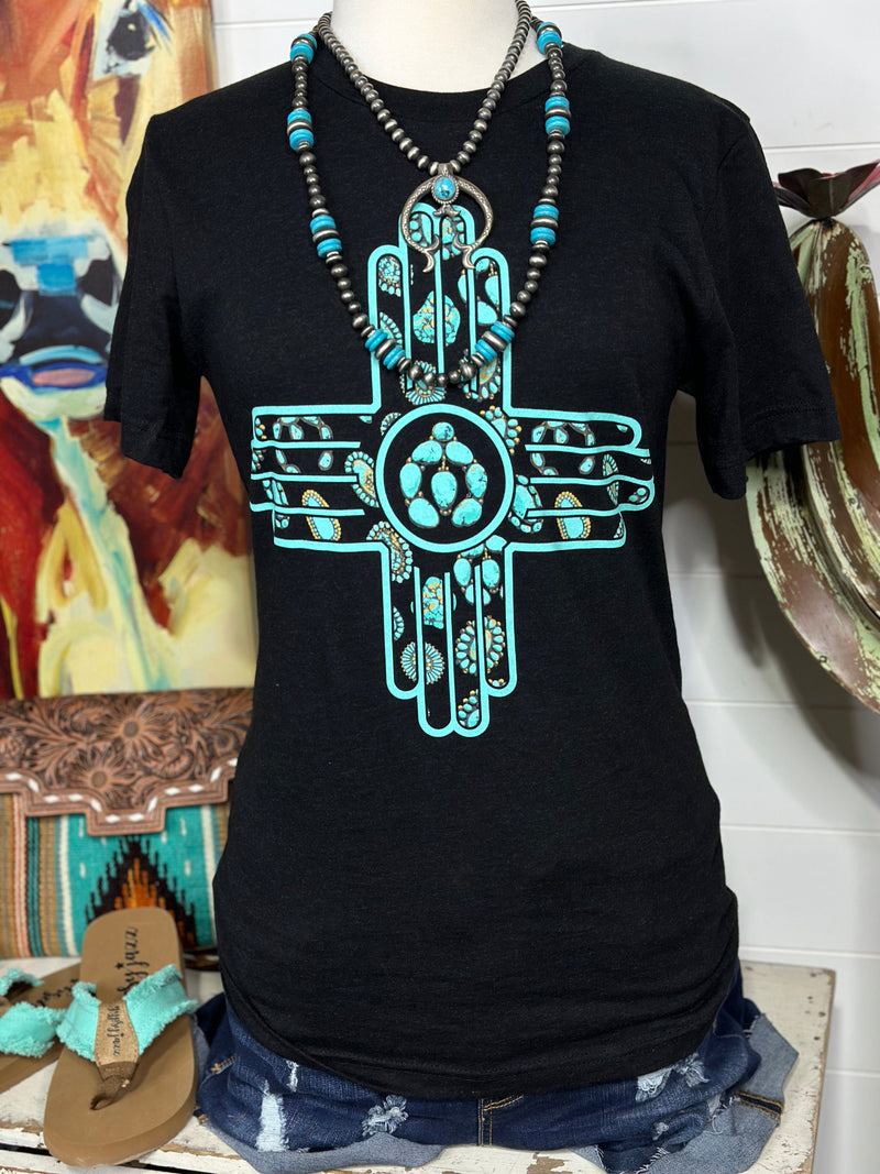 Shop Envi Me Tops and Tunics The New Mexico Turquoise Squash Zia Cross Tee