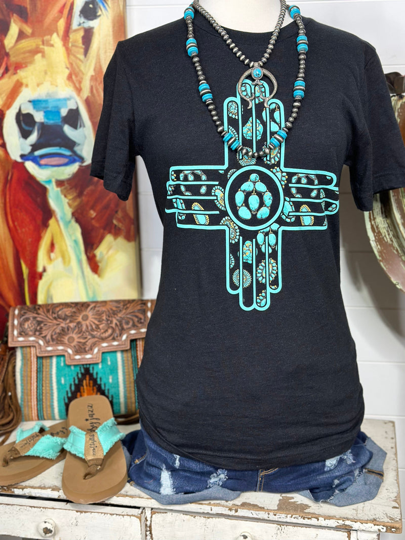Shop Envi Me Tops and Tunics The New Mexico Turquoise Squash Zia Cross Tee